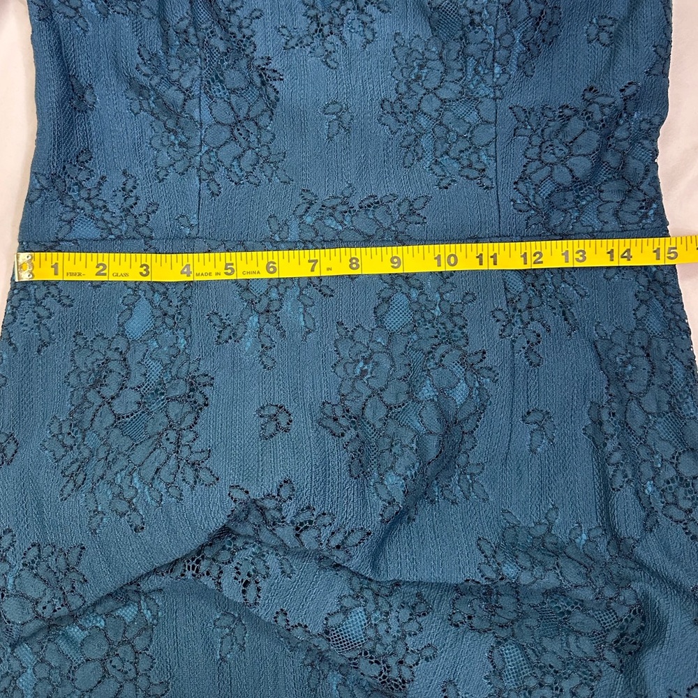 Adrianna Papell Teal Lace One-Shoulder Silhouette Mermaid Gown Size 10 - Picture 12 of 15